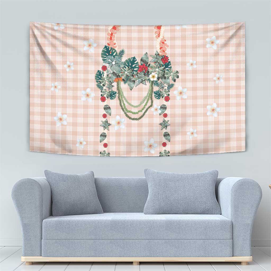 Peach Hawaiian Palaka Tapestry Kukui Nut Money Lei - Polynesian Pride