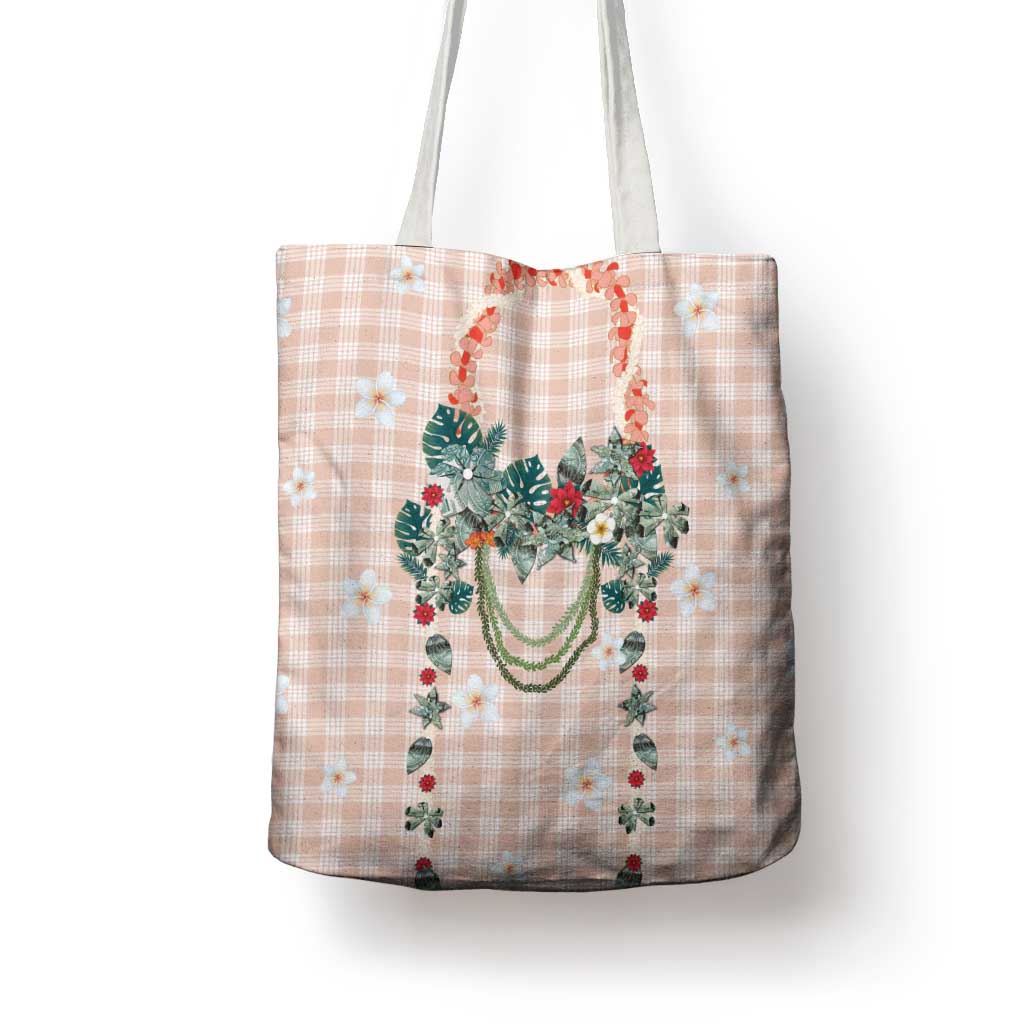 Peach Hawaiian Palaka Tote Bag Kukui Nut Money Lei - Polynesian Pride