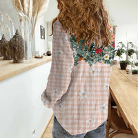 Peach Hawaiian Palaka Women Casual Shirt Kukui Nut Money Lei - Polynesian Pride