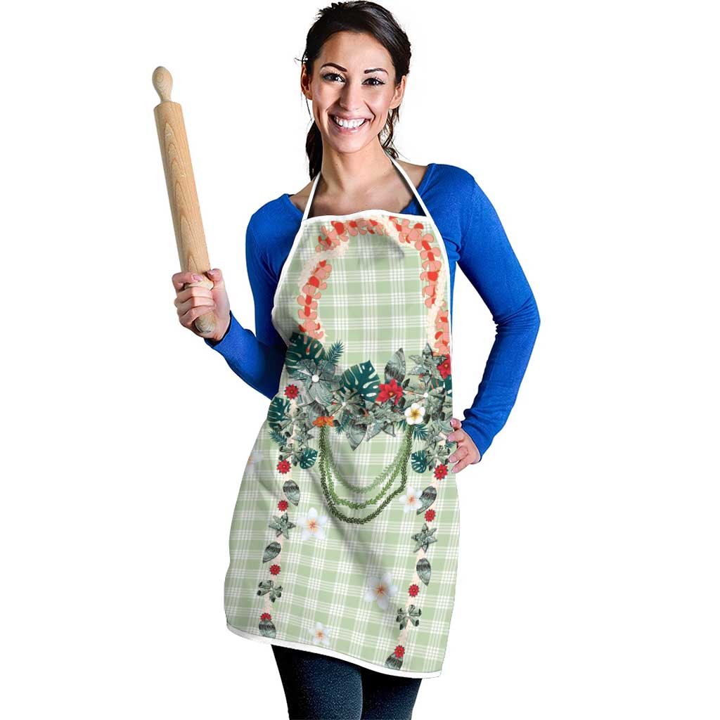 Sage Green Hawaiian Palaka Apron Kukui Nut Money Lei LT9 - Polynesian Pride