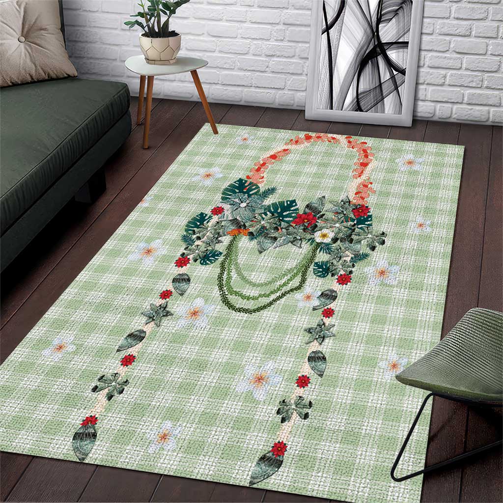 Sage Green Hawaiian Palaka Area Rug Kukui Nut Money Lei - Polynesian Pride