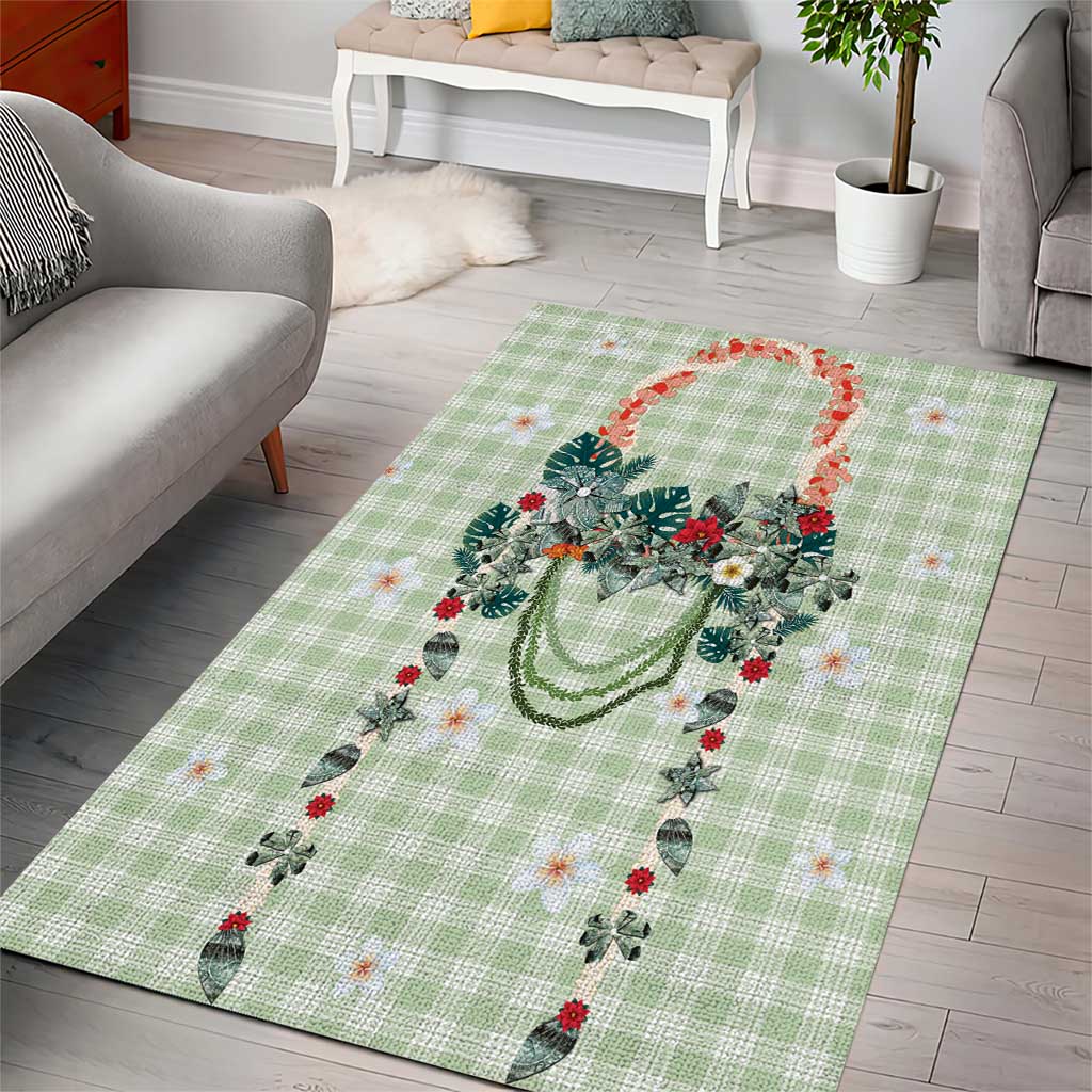 Sage Green Hawaiian Palaka Area Rug Kukui Nut Money Lei - Polynesian Pride