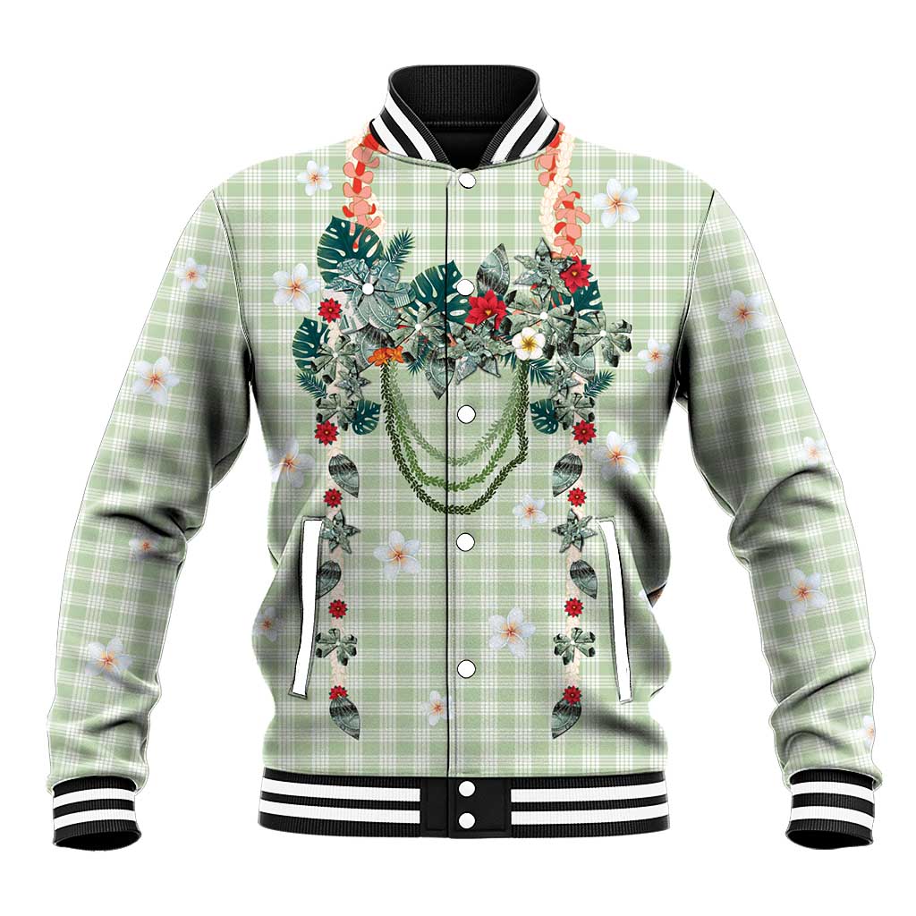 Sage Green Hawaiian Palaka Baseball Jacket Kukui Nut Money Lei LT9 Unisex Green - Polynesian Pride