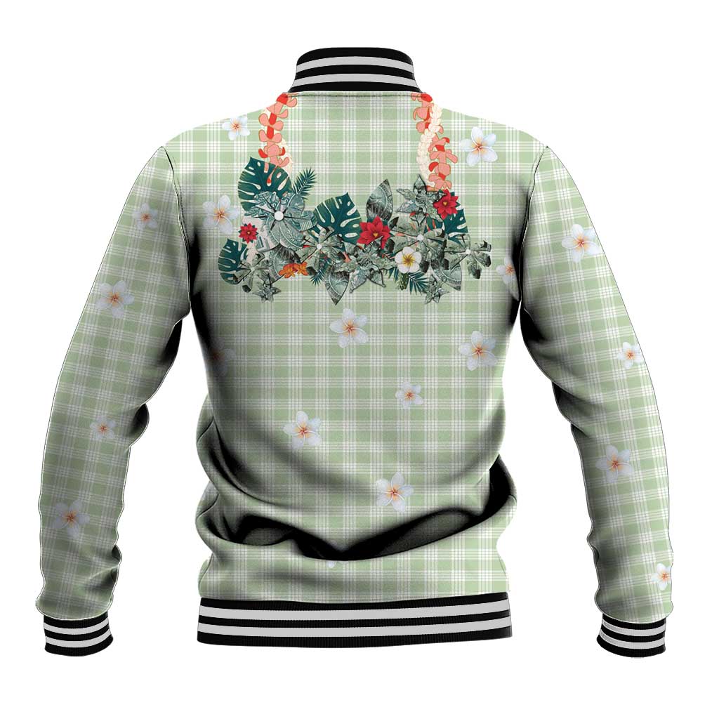 Sage Green Hawaiian Palaka Baseball Jacket Kukui Nut Money Lei LT9 - Polynesian Pride