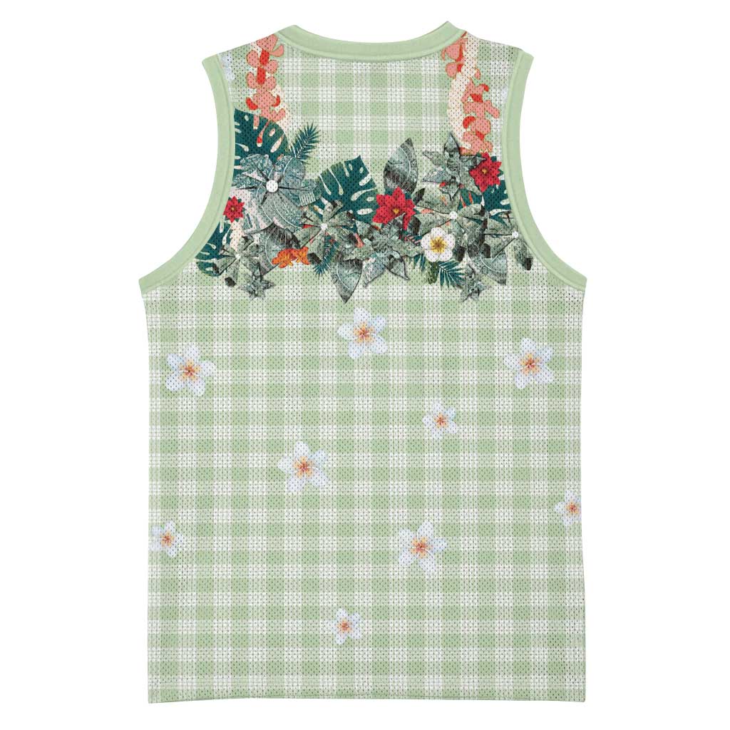 Sage Green Hawaiian Palaka Basketball Jersey Kukui Nut Money Lei LT9 - Polynesian Pride