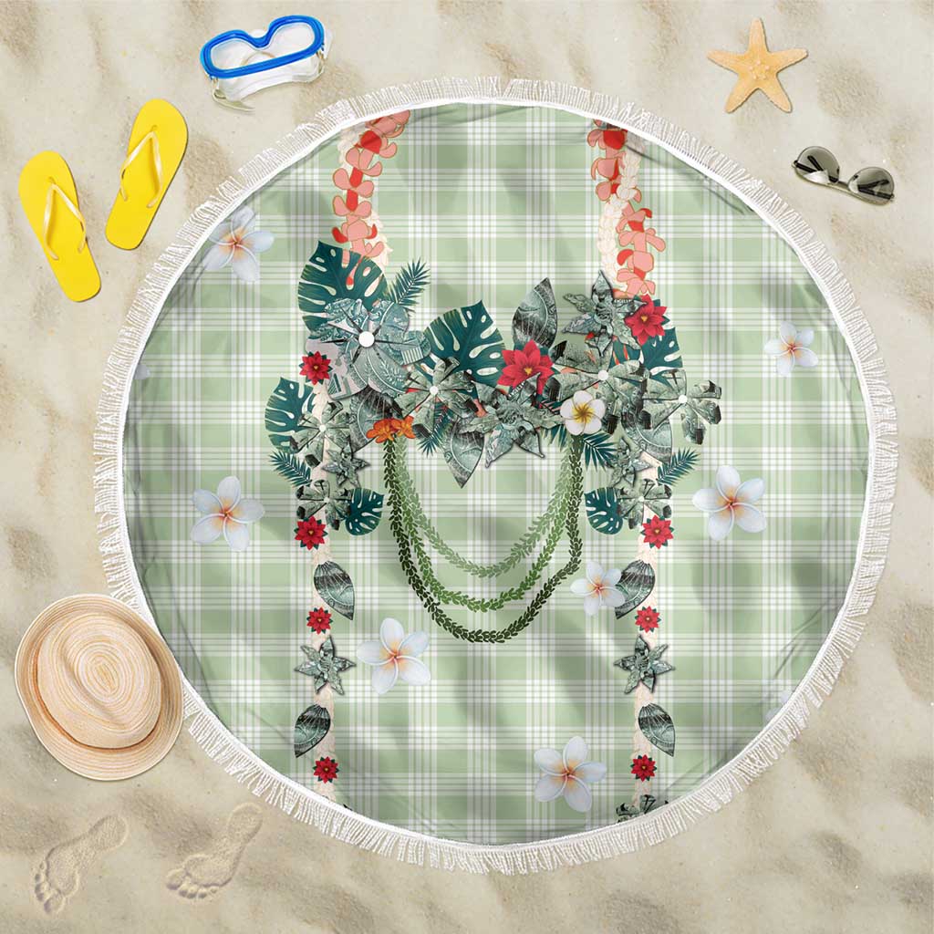 Sage Green Hawaiian Palaka Beach Blanket Kukui Nut Money Lei LT9 One Size 150cm Green - Polynesian Pride