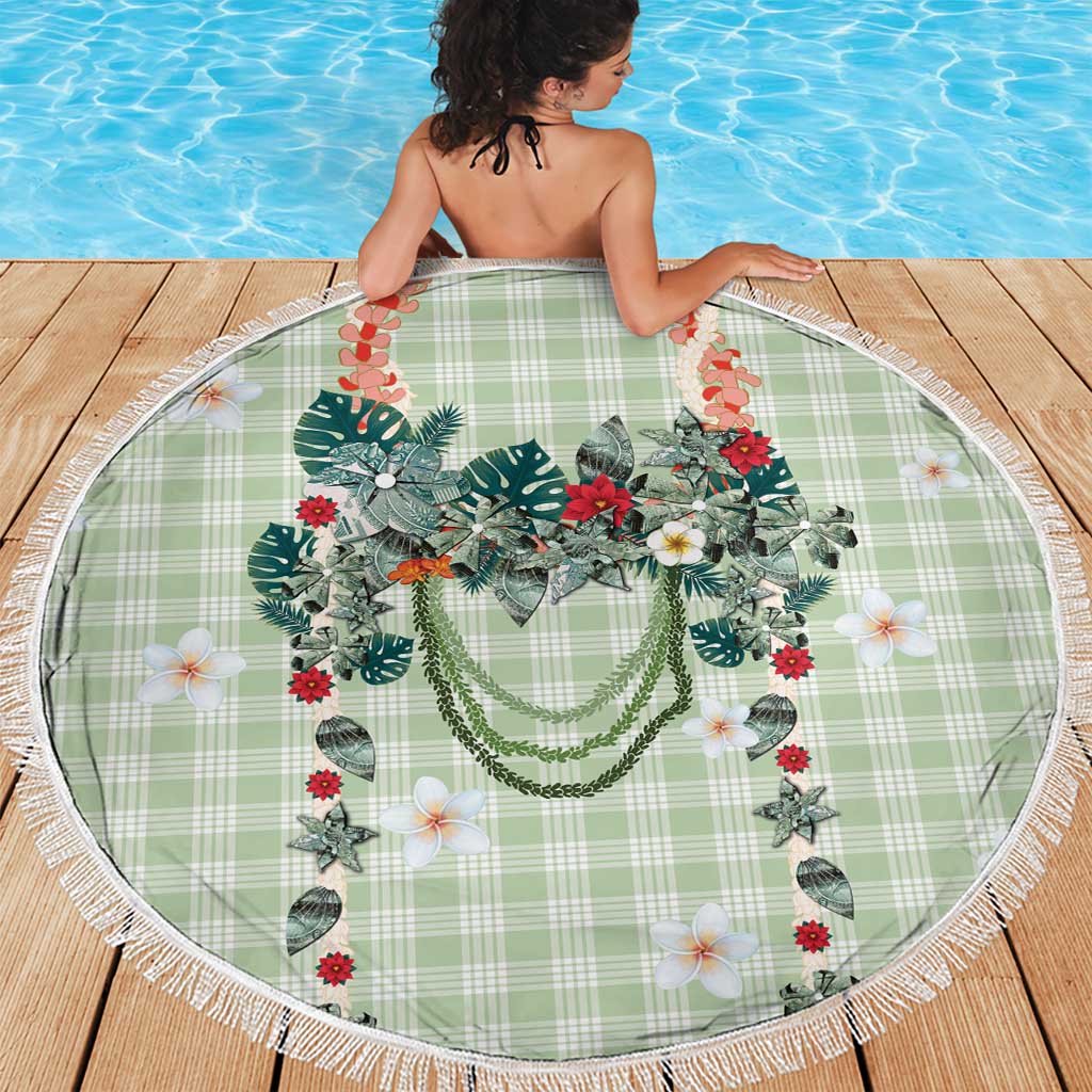 Sage Green Hawaiian Palaka Beach Blanket Kukui Nut Money Lei LT9 - Polynesian Pride