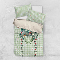 Sage Green Hawaiian Palaka Bedding Set Kukui Nut Money Lei - Polynesian Pride
