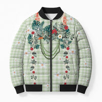 Sage Green Hawaiian Palaka Bomber Puffer Jacket Kukui Nut Money Lei LT9 Unisex Green - Polynesian Pride