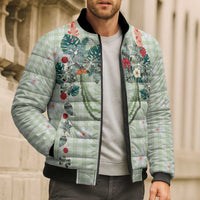 Sage Green Hawaiian Palaka Bomber Puffer Jacket Kukui Nut Money Lei LT9 - Polynesian Pride