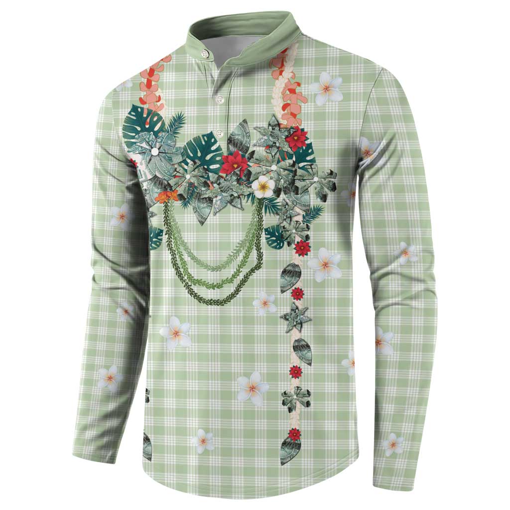 Sage Green Hawaiian Palaka Button Sweatshirt Kukui Nut Money Lei LT9 - Polynesian Pride