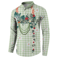 Sage Green Hawaiian Palaka Button Sweatshirt Kukui Nut Money Lei LT9 - Polynesian Pride
