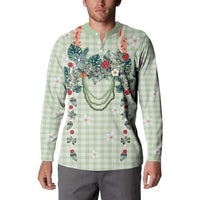 Sage Green Hawaiian Palaka Button Sweatshirt Kukui Nut Money Lei LT9 - Polynesian Pride
