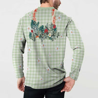 Sage Green Hawaiian Palaka Button Sweatshirt Kukui Nut Money Lei LT9 - Polynesian Pride