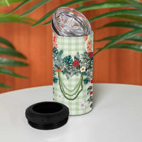 Sage Green Hawaiian Palaka 4 in 1 Can Cooler Tumbler Kukui Nut Money Lei - Polynesian Pride