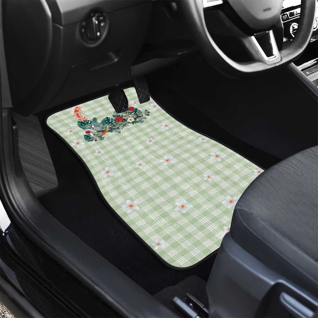 Sage Green Hawaiian Palaka Car Mats Kukui Nut Money Lei - Polynesian Pride