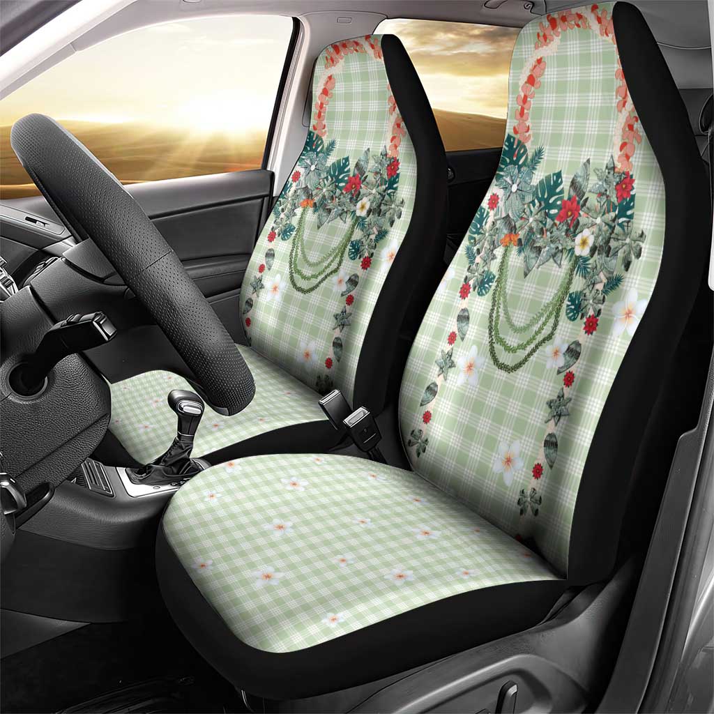 Sage Green Hawaiian Palaka Car Seat Cover Kukui Nut Money Lei - Polynesian Pride