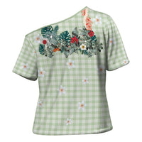Sage Green Hawaiian Palaka Cross Shoulder Shirt Kukui Nut Money Lei LT9 - Polynesian Pride