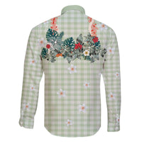 Sage Green Hawaiian Palaka Family Matching Off The Shoulder Long Sleeve Dress and Hawaiian Shirt Kukui Nut Money Lei - Polynesian Pride