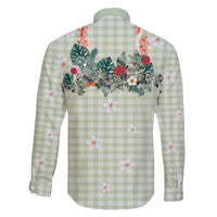 Sage Green Hawaiian Palaka Family Matching Off Shoulder Maxi Dress and Hawaiian Shirt Kukui Nut Money Lei - Polynesian Pride