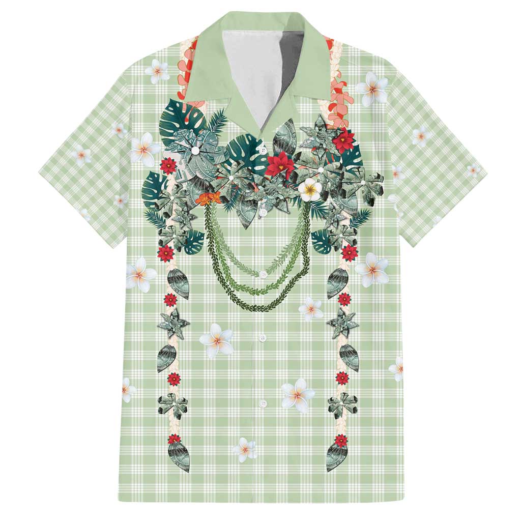 Sage Green Hawaiian Palaka Family Matching Puletasi and Hawaiian Shirt Kukui Nut Money Lei LT9 Dad's Shirt - Short Sleeve Green - Polynesian Pride