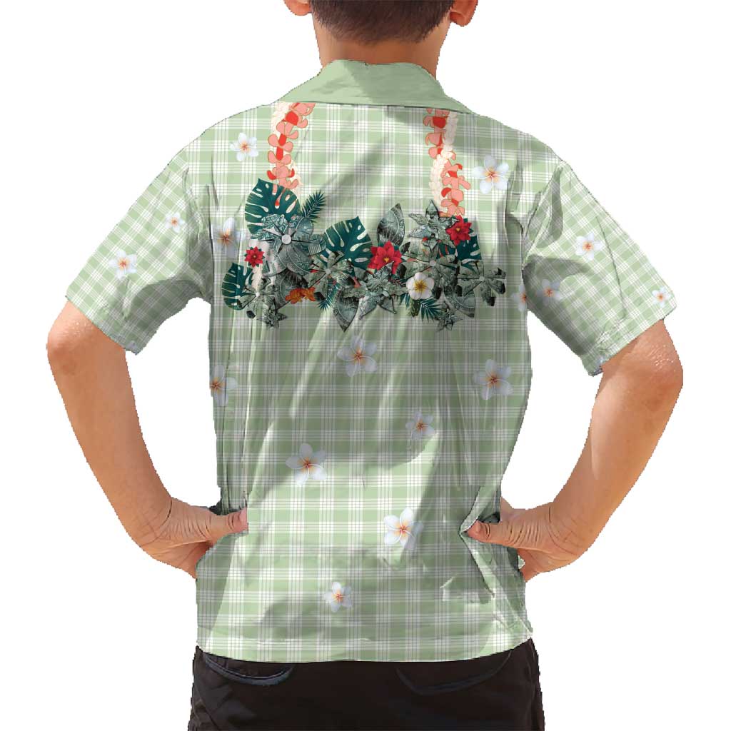 Sage Green Hawaiian Palaka Family Matching Summer Maxi Dress and Hawaiian Shirt Kukui Nut Money Lei - Polynesian Pride