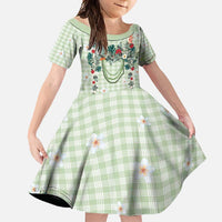 Sage Green Hawaiian Palaka Family Matching Tank Maxi Dress and Hawaiian Shirt Kukui Nut Money Lei - Polynesian Pride