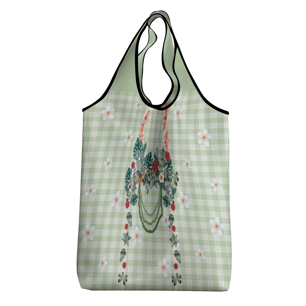 Sage Green Hawaiian Palaka Grocery Bag Kukui Nut Money Lei - Polynesian Pride