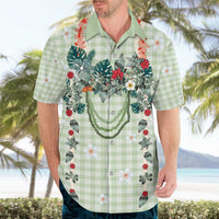 Sage Green Hawaiian Palaka Hawaiian Shirt Kukui Nut Money Lei - Polynesian Pride