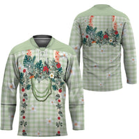 Sage Green Hawaiian Palaka Hockey Jersey Kukui Nut Money Lei LT9 - Polynesian Pride