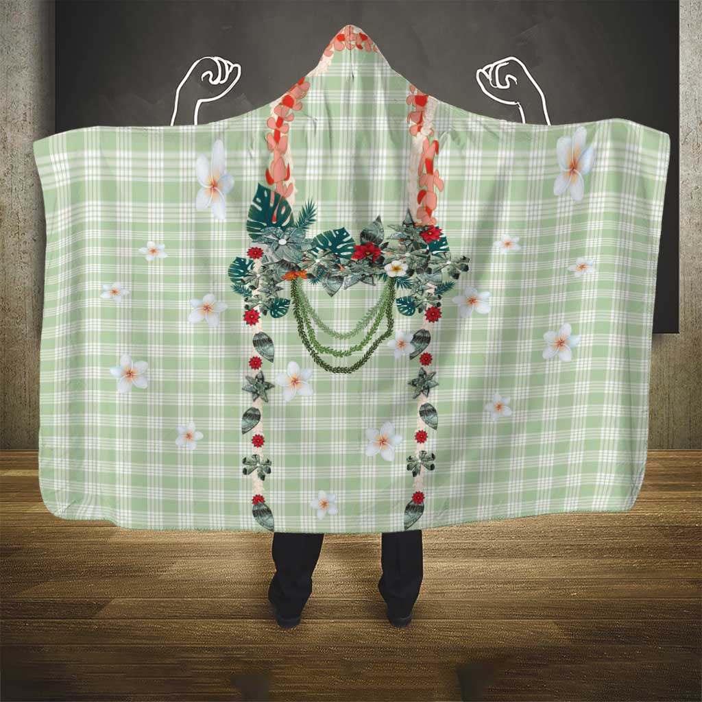 Sage Green Hawaiian Palaka Hooded Blanket Kukui Nut Money Lei - Polynesian Pride