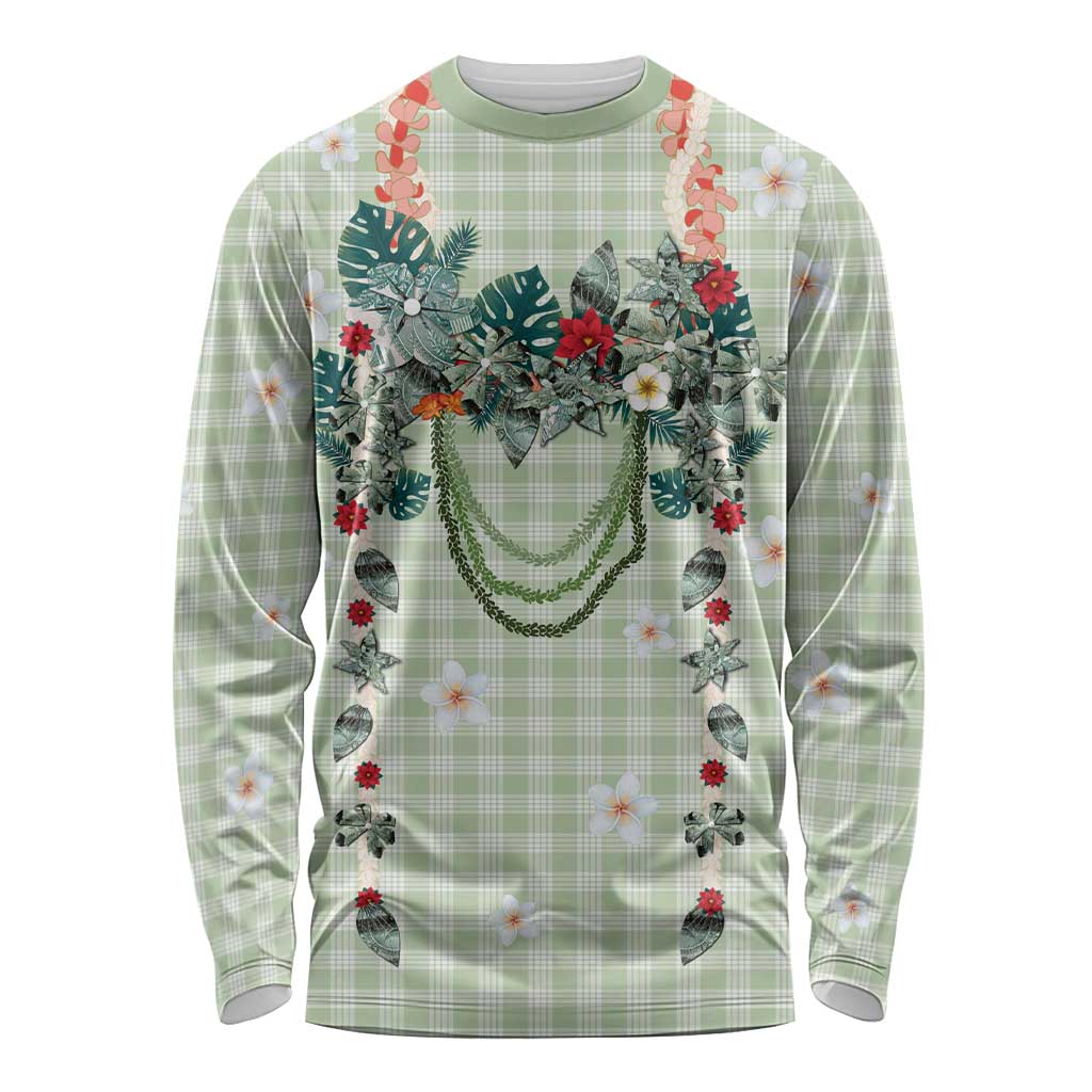 Sage Green Hawaiian Palaka Long Sleeve Shirt Kukui Nut Money Lei LT9 Unisex Green - Polynesian Pride