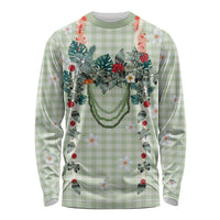 Sage Green Hawaiian Palaka Long Sleeve Shirt Kukui Nut Money Lei LT9 Unisex Green - Polynesian Pride