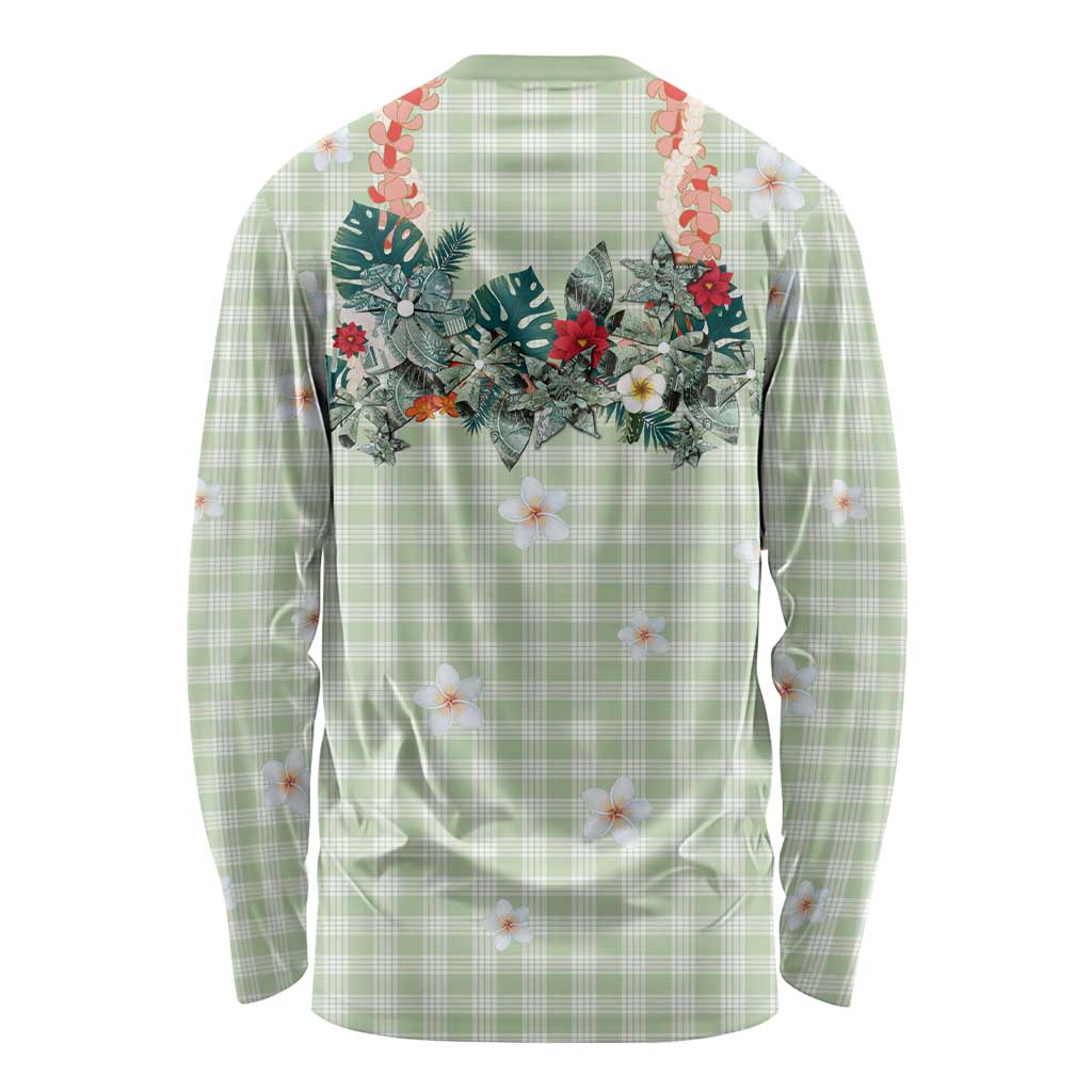 Sage Green Hawaiian Palaka Long Sleeve Shirt Kukui Nut Money Lei LT9 - Polynesian Pride