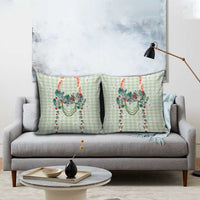 Sage Green Hawaiian Palaka Pillow Cover Kukui Nut Money Lei - Polynesian Pride