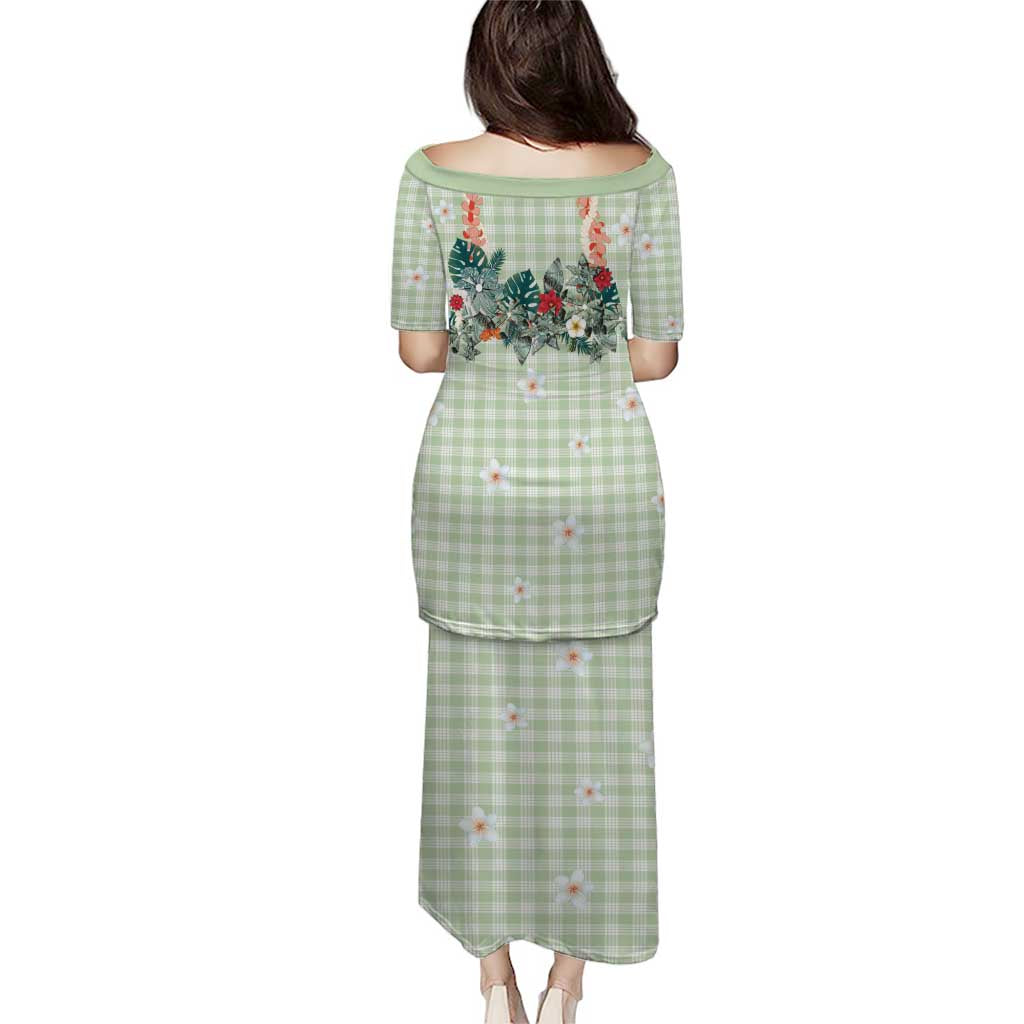 Sage Green Hawaiian Palaka Puletasi Kukui Nut Money Lei - Polynesian Pride