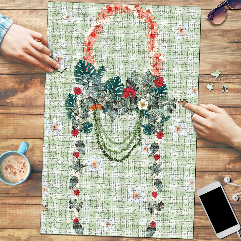 Sage Green Hawaiian Palaka Puzzle Kukui Nut Money Lei LT9 Green - Polynesian Pride