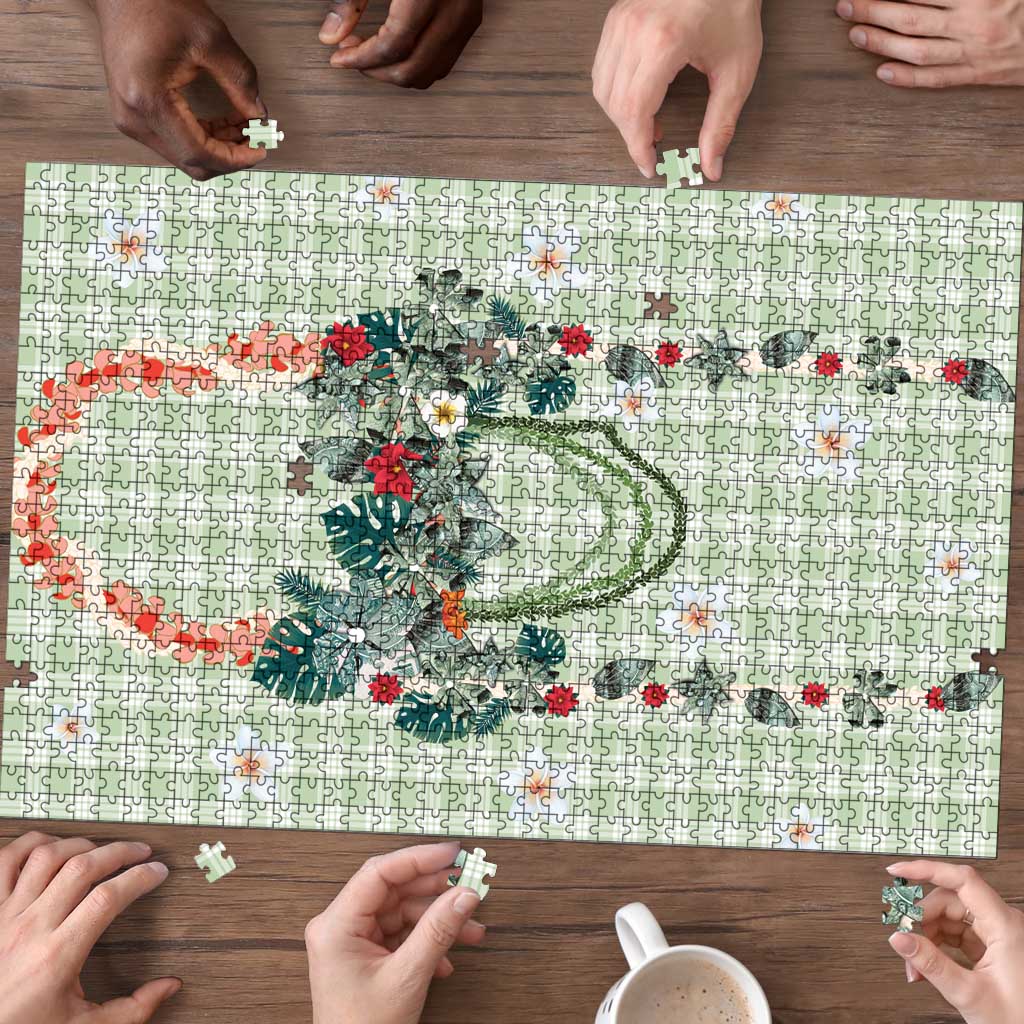 Sage Green Hawaiian Palaka Puzzle Kukui Nut Money Lei LT9 - Polynesian Pride