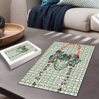 Sage Green Hawaiian Palaka Puzzle Kukui Nut Money Lei LT9 - Polynesian Pride