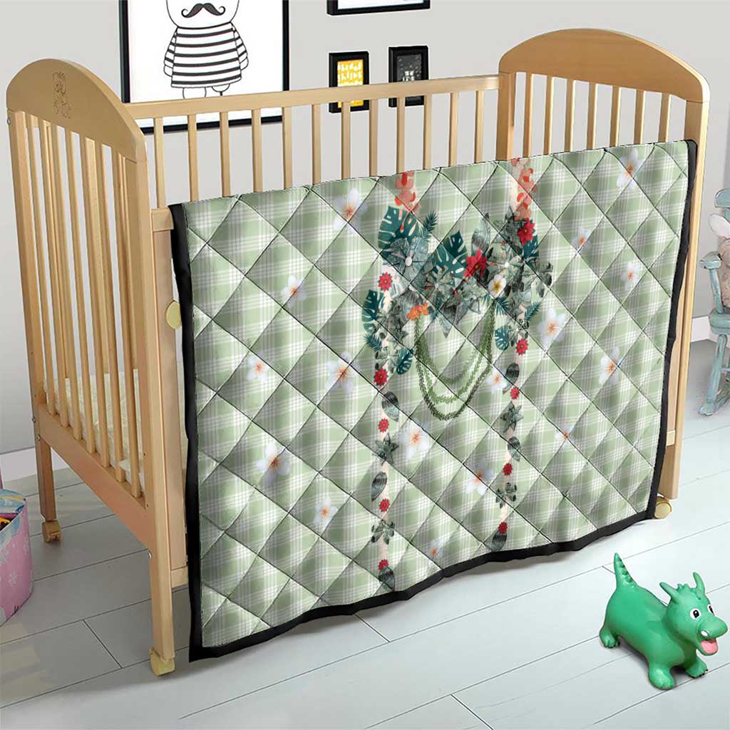 Sage Green Hawaiian Palaka Quilt Kukui Nut Money Lei - Polynesian Pride