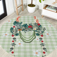 Sage Green Hawaiian Palaka Round Carpet Kukui Nut Money Lei - Polynesian Pride
