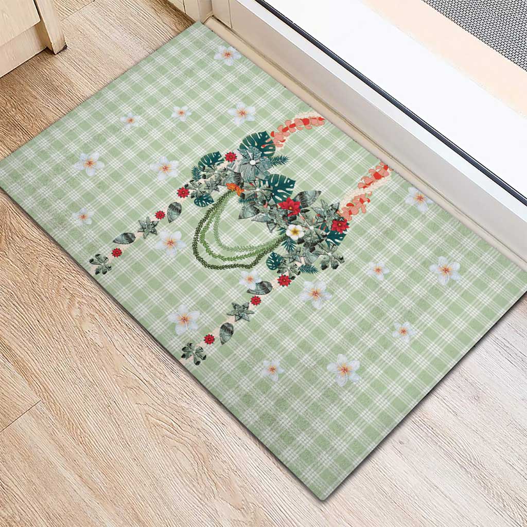 Sage Green Hawaiian Palaka Rubber Doormat Kukui Nut Money Lei LT9 - Polynesian Pride