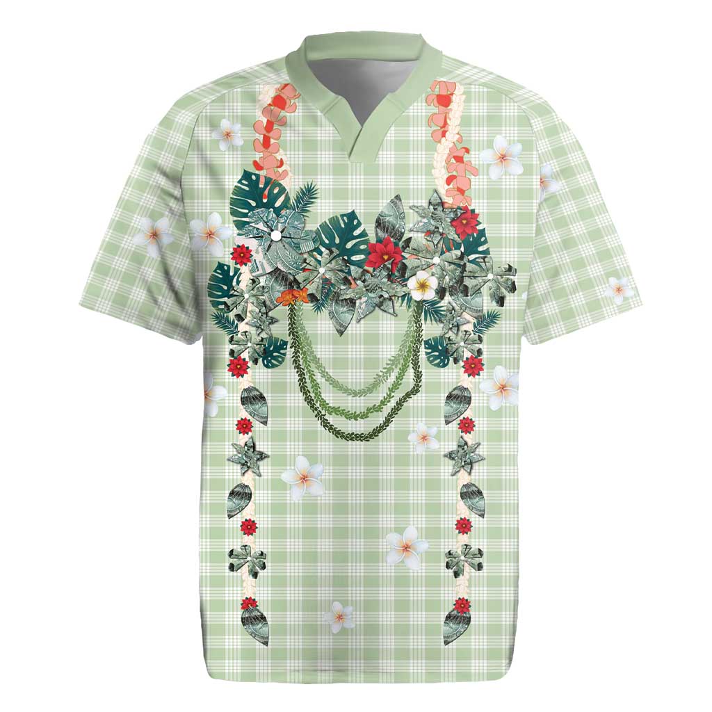 Sage Green Hawaiian Palaka Rugby Jersey Kukui Nut Money Lei LT9 Green - Polynesian Pride