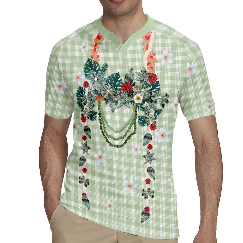 Sage Green Hawaiian Palaka Rugby Jersey Kukui Nut Money Lei LT9 - Polynesian Pride