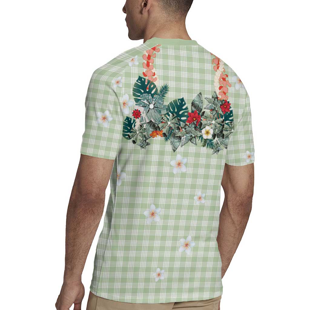 Sage Green Hawaiian Palaka Rugby Jersey Kukui Nut Money Lei LT9 - Polynesian Pride
