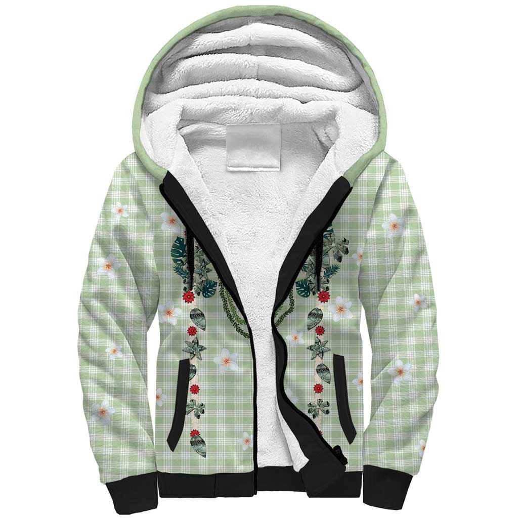 Sage Green Hawaiian Palaka Sherpa Hoodie Kukui Nut Money Lei LT9 Unisex Green - Polynesian Pride