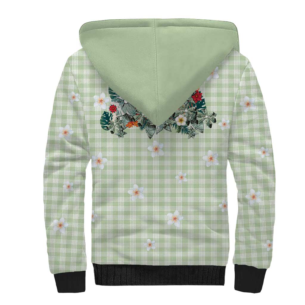 Sage Green Hawaiian Palaka Sherpa Hoodie Kukui Nut Money Lei LT9 - Polynesian Pride