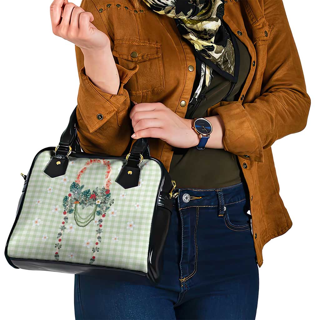 Sage Green Hawaiian Palaka Shoulder Handbag Kukui Nut Money Lei - Polynesian Pride