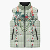 Sage Green Hawaiian Palaka Sleeveless Puffer Jacket Kukui Nut Money Lei LT9 Unisex Green - Polynesian Pride