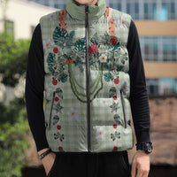 Sage Green Hawaiian Palaka Sleeveless Puffer Jacket Kukui Nut Money Lei LT9 - Polynesian Pride